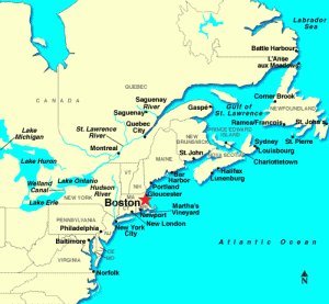 Map of New England and New Brunswick, where this child bride will celebrate her 30th anniversary