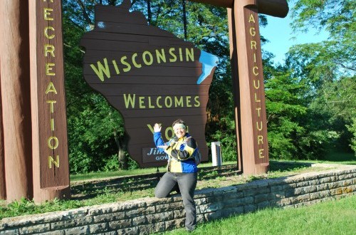 This is me as I crossed into Wisconsin, where I would soon meet Leigh and Chris