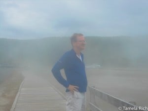 Sometimes visitors are shrouded in hot steam at Yellowstone