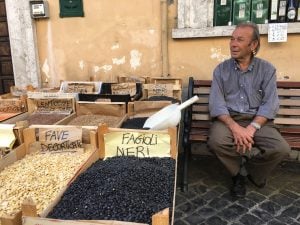 bean seller outside La Boutique della Frutta in Bolsena