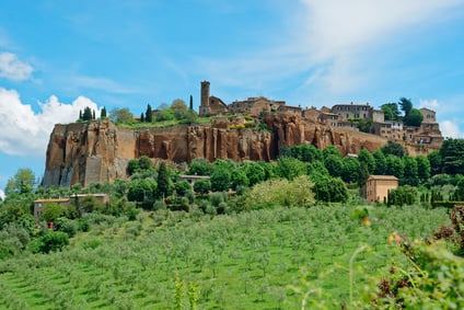 The town of Orvieto in the Umbria region of Italy sits atop volcanic tufa rock