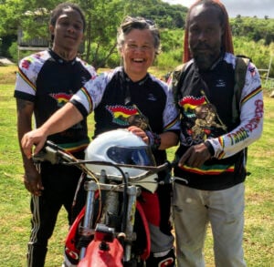After a few hours of learning how to ride in sugar cane fields, Tamela made it safely back to Trail Riders Barbados’ base camp, where she chatted up the friendly local Barbadian/Bajan riders.